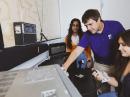 Working at the new ham radio station on campus, are (L – R) The University of Scranton sophomore Simal Sami; Assistant Professor Nathaniel Frissell, W2NAF, and junior Veronica Romanek. [Photo courtesy of The University of Scranton]